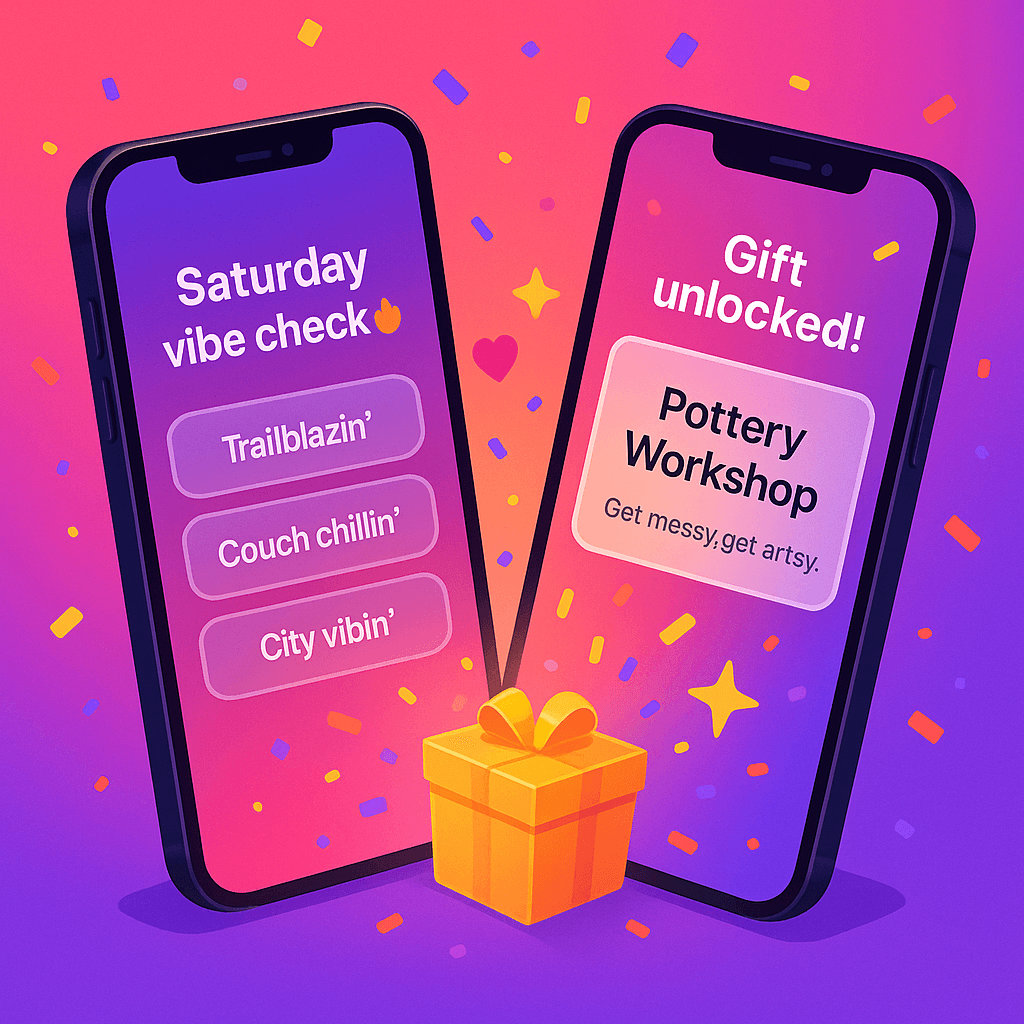 Hinted app interface showing gift suggestions